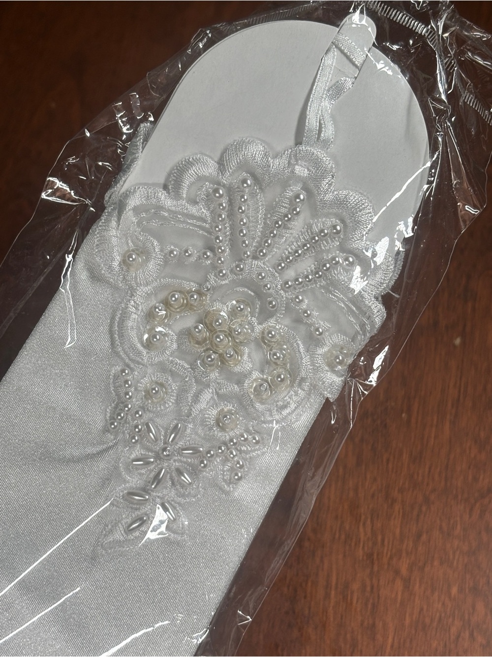 David's Bridal White Decorative Bridal Footlet Socks with Pearl Embellishment
